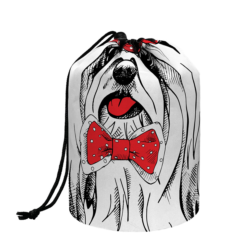 Red Cap Yorkshire Terrier Print Drawstring Makeup Bag