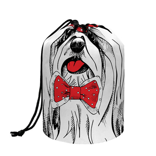 Red Cap Yorkshire Terrier Print Drawstring Makeup Bag