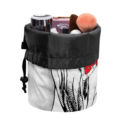 Red Cap Yorkshire Terrier Print Drawstring Makeup Bag