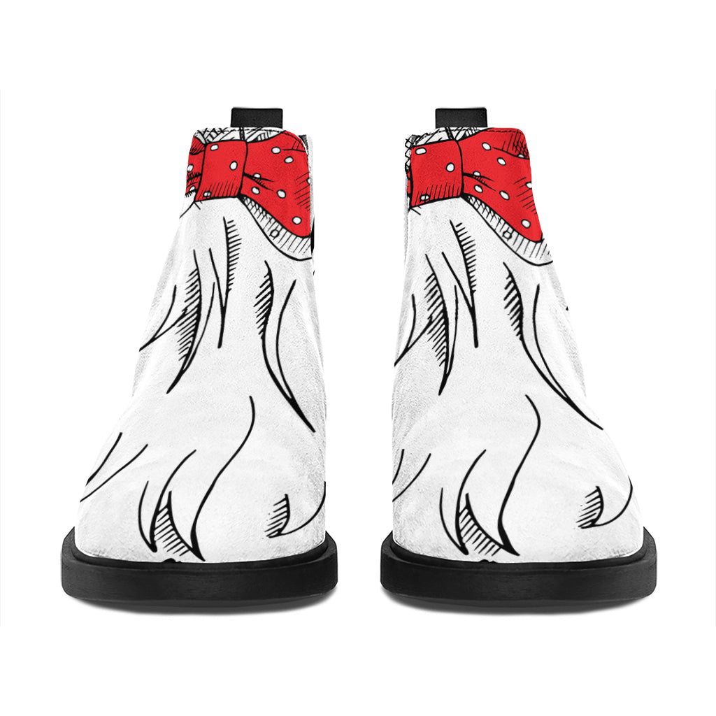 Red Cap Yorkshire Terrier Print Flat Ankle Boots