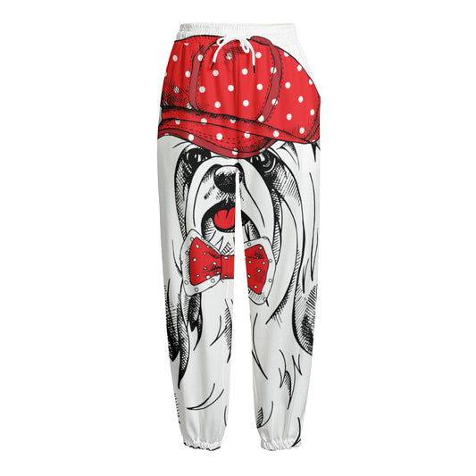 Red Cap Yorkshire Terrier Print Fleece Lined Knit Pants