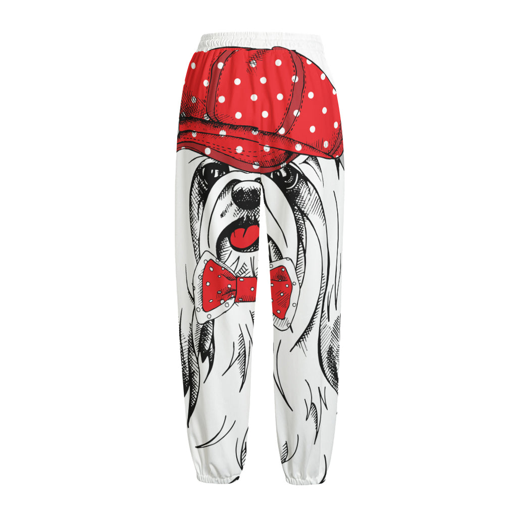 Red Cap Yorkshire Terrier Print Fleece Lined Knit Pants