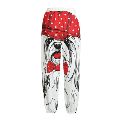 Red Cap Yorkshire Terrier Print Fleece Lined Knit Pants