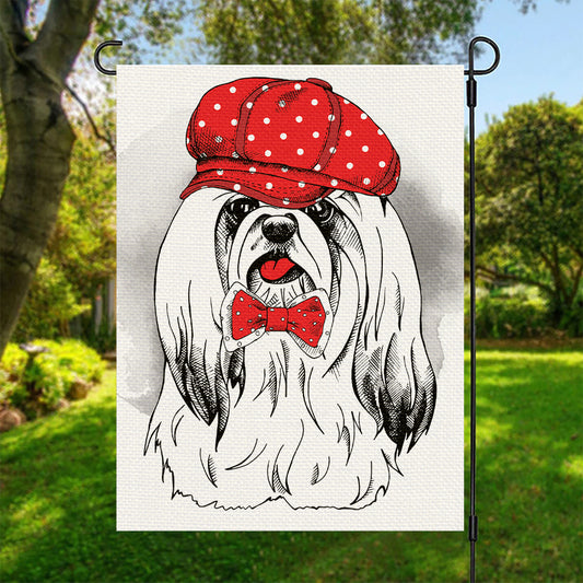 Red Cap Yorkshire Terrier Print Garden Flag