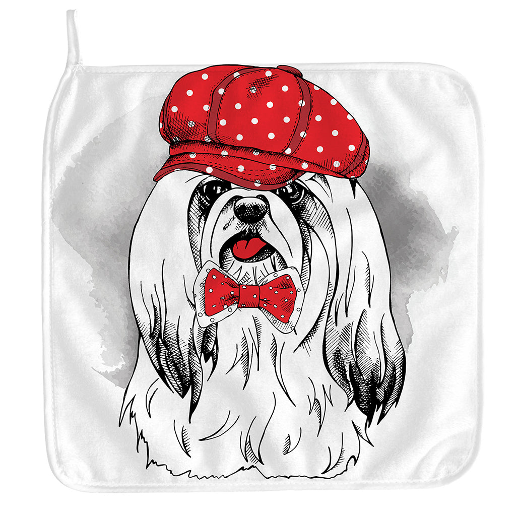 Red Cap Yorkshire Terrier Print Hand Towel