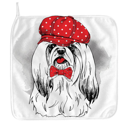 Red Cap Yorkshire Terrier Print Hand Towel