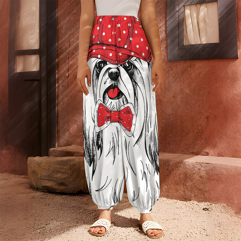 Red Cap Yorkshire Terrier Print Harem Pants