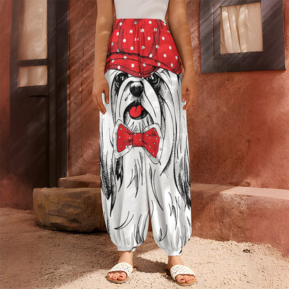 Red Cap Yorkshire Terrier Print Harem Pants