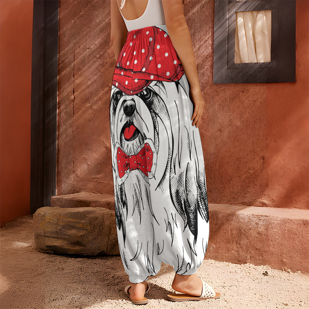 Red Cap Yorkshire Terrier Print Harem Pants