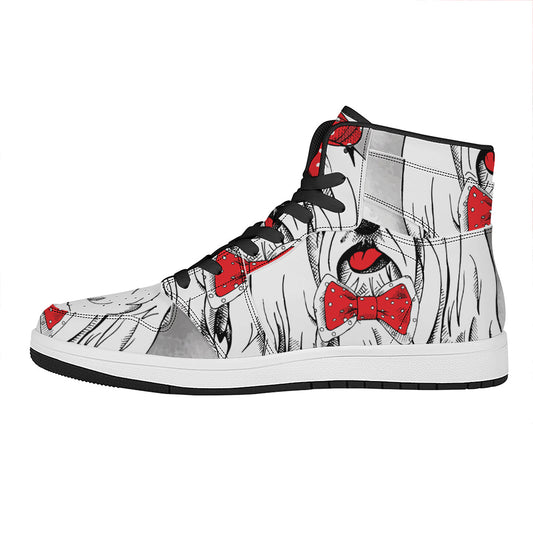 Red Cap Yorkshire Terrier Print High Top Leather Sneakers