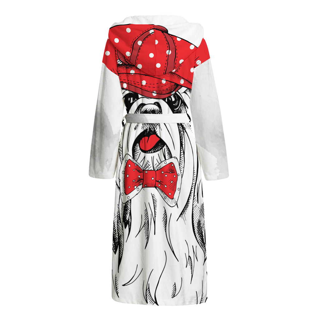 Red Cap Yorkshire Terrier Print Hooded Bathrobe