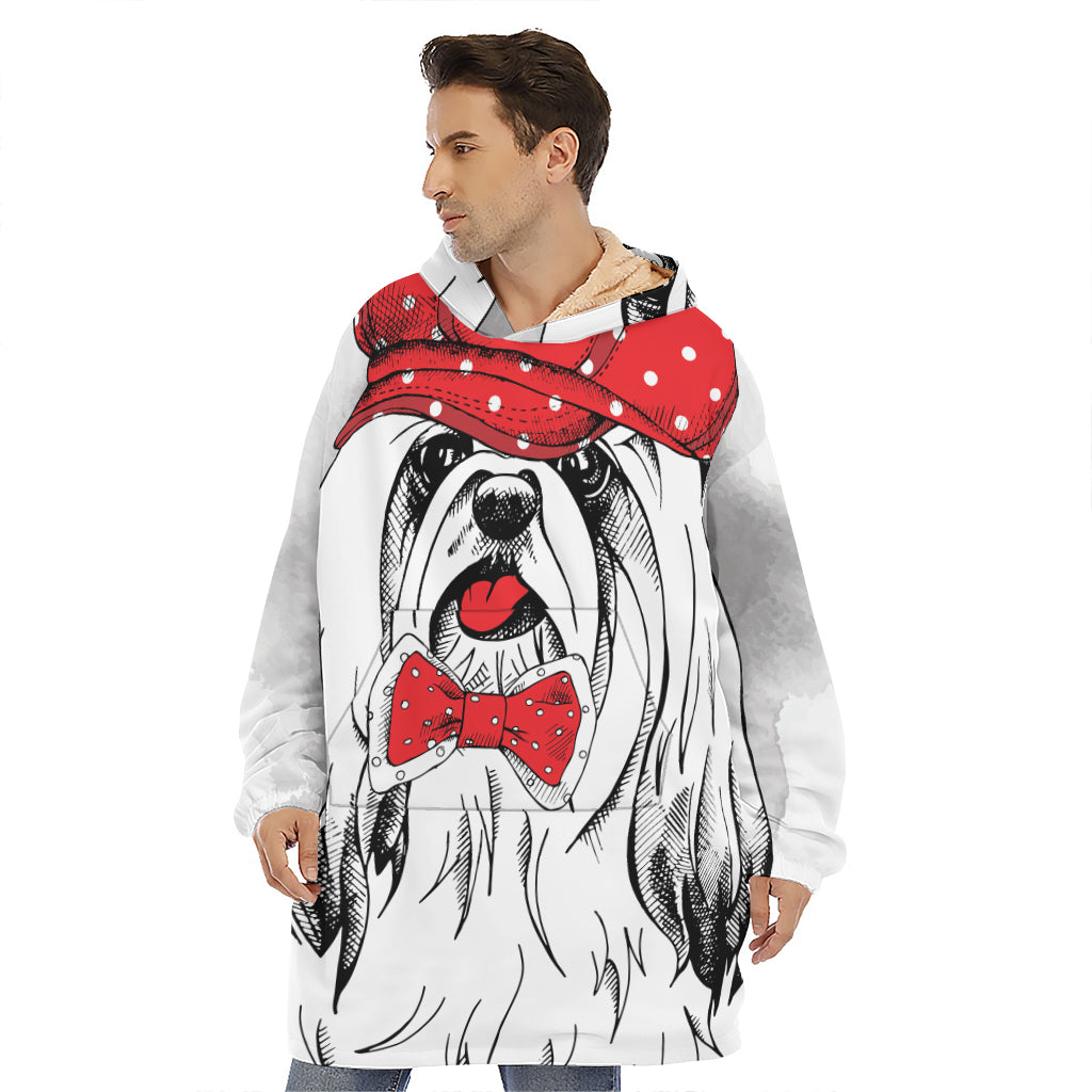 Red Cap Yorkshire Terrier Print Hoodie Blanket