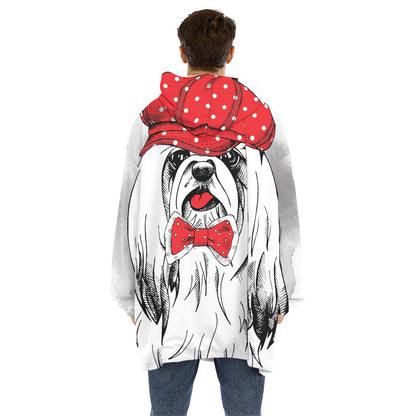 Red Cap Yorkshire Terrier Print Hoodie Blanket