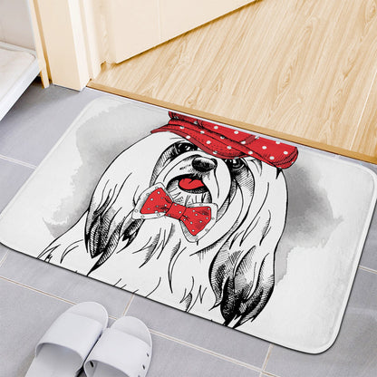 Red Cap Yorkshire Terrier Print Indoor Door Mat