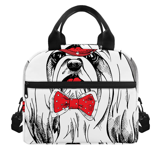 Red Cap Yorkshire Terrier Print Insulated Lunch Bag