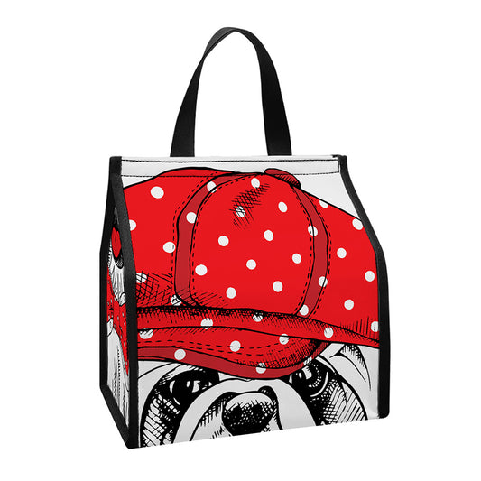 Red Cap Yorkshire Terrier Print Insulated Lunch Tote