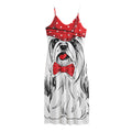 Red Cap Yorkshire Terrier Print Jersey Midi Cami Dress
