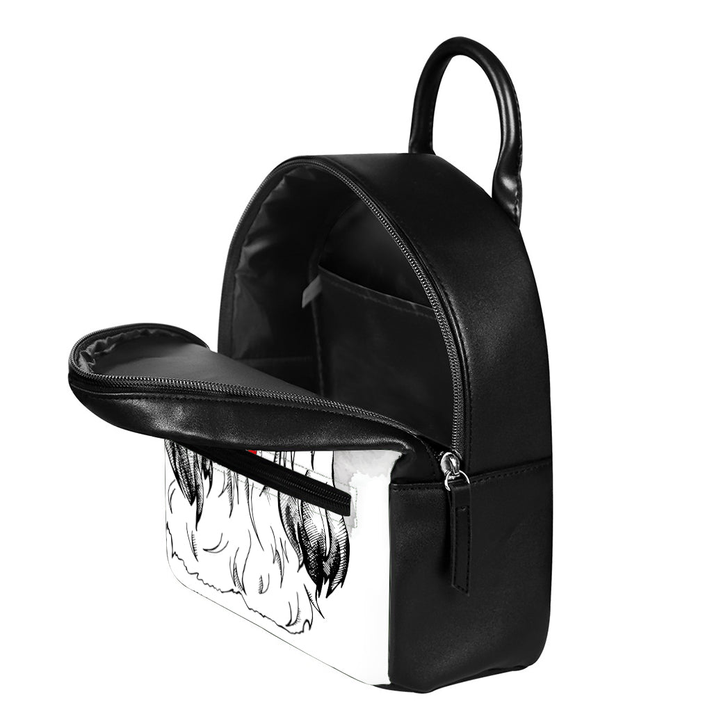 Red Cap Yorkshire Terrier Print Leather Backpack
