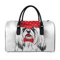Red Cap Yorkshire Terrier Print Leather Duffel Bag