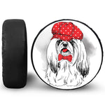 Red Cap Yorkshire Terrier Print Leather Spare Tire Cover