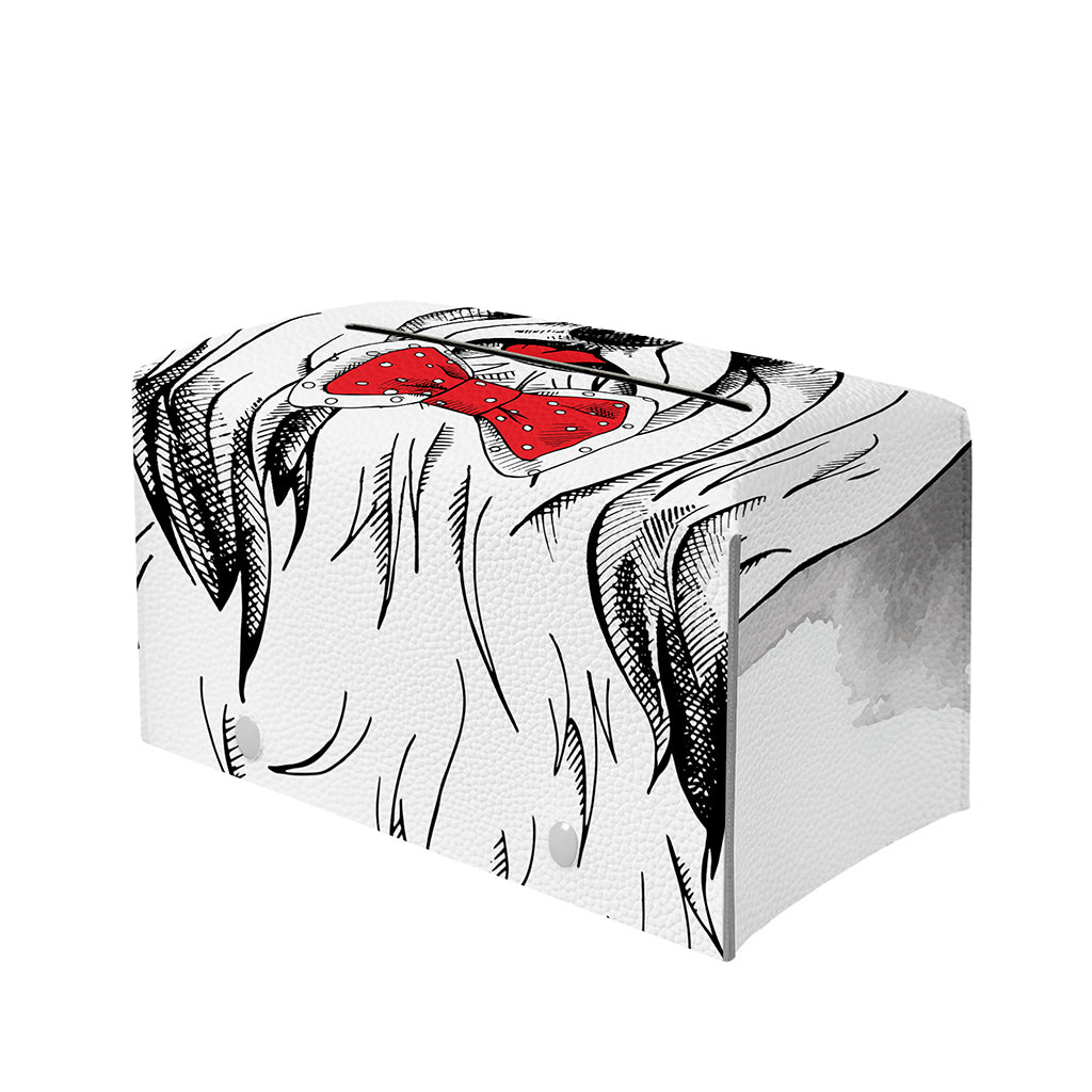 Red Cap Yorkshire Terrier Print Leather Tissue Box Cover