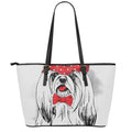 Red Cap Yorkshire Terrier Print Leather Tote Bag With Zipper
