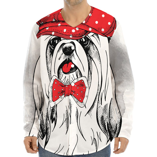 Red Cap Yorkshire Terrier Print Long Sleeve Baseball Jersey