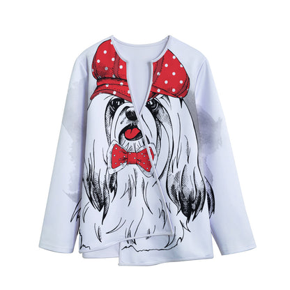 Red Cap Yorkshire Terrier Print Long Sleeve Short Coat