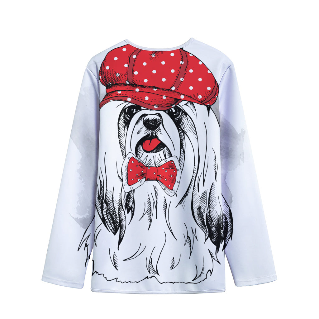 Red Cap Yorkshire Terrier Print Long Sleeve Short Coat