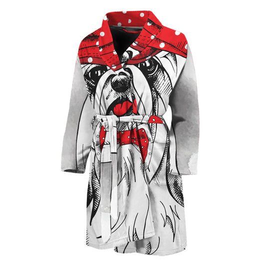 Red Cap Yorkshire Terrier Print Men's Bathrobe