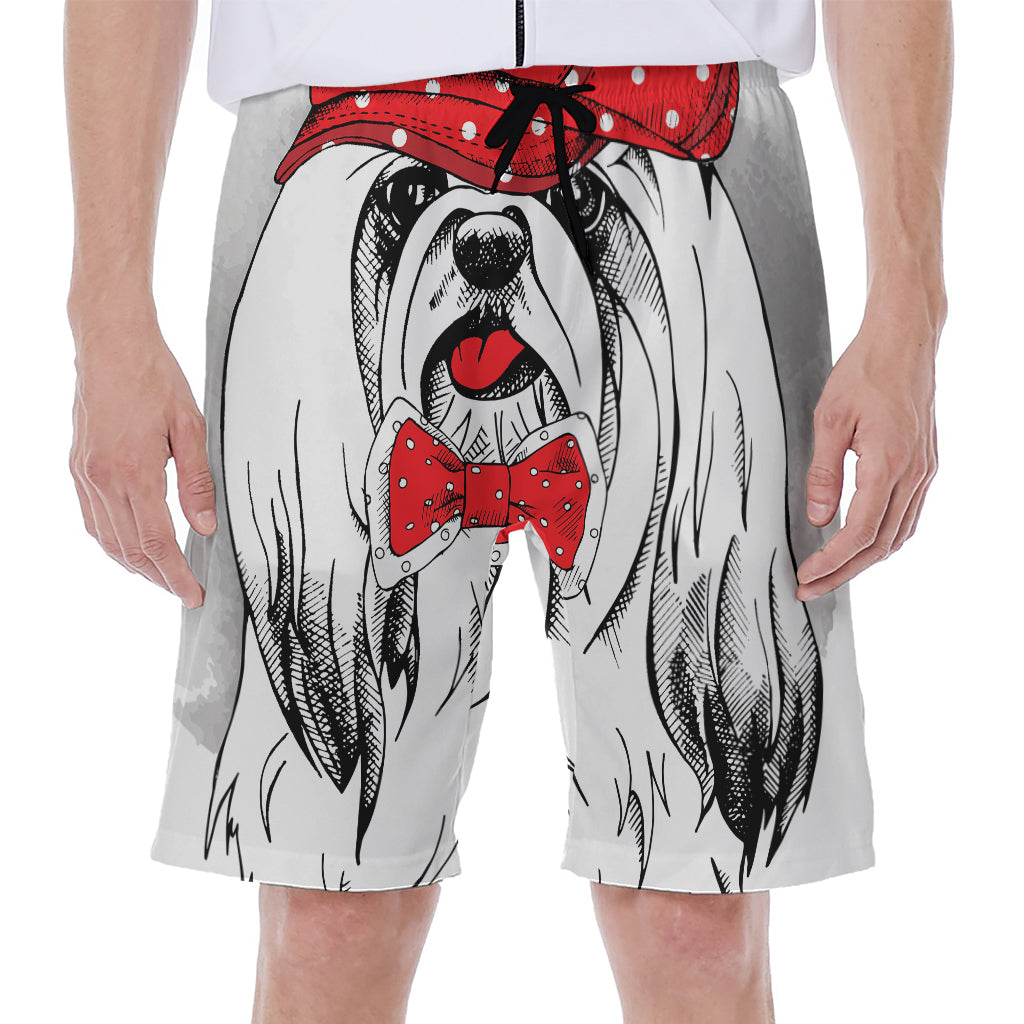 Red Cap Yorkshire Terrier Print Men's Beach Shorts