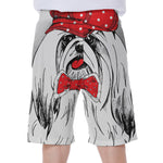Red Cap Yorkshire Terrier Print Men's Beach Shorts