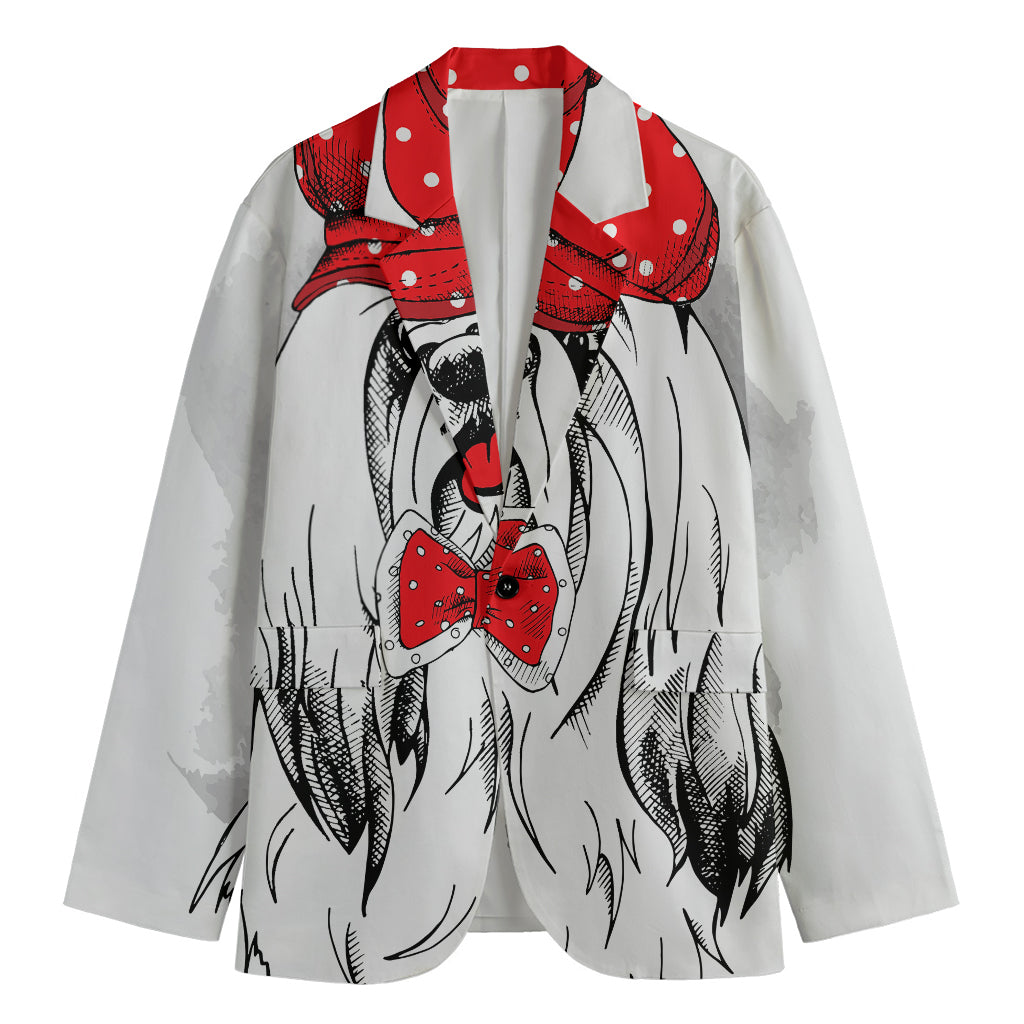 Red Cap Yorkshire Terrier Print Men's Blazer