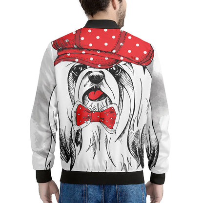 Red Cap Yorkshire Terrier Print Men's Bomber Jacket
