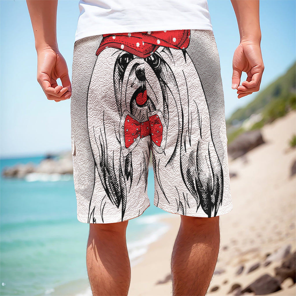 Red Cap Yorkshire Terrier Print Men's Cargo Shorts