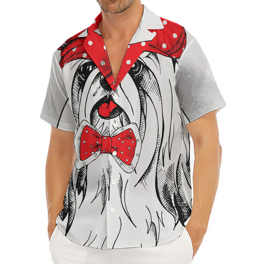 Red Cap Yorkshire Terrier Print Men's Deep V-Neck Shirt