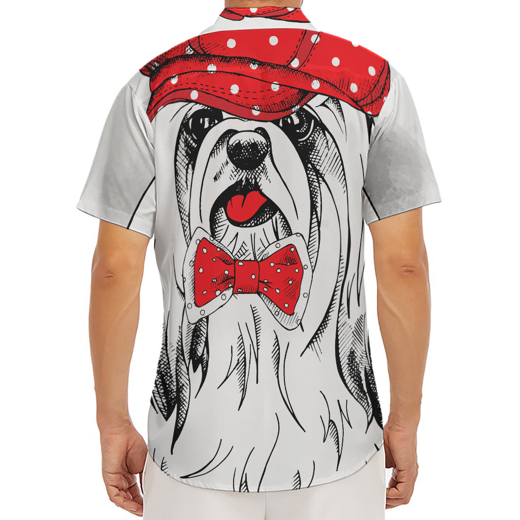 Red Cap Yorkshire Terrier Print Men's Deep V-Neck Shirt