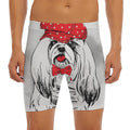 Red Cap Yorkshire Terrier Print Men's Long Boxer Briefs