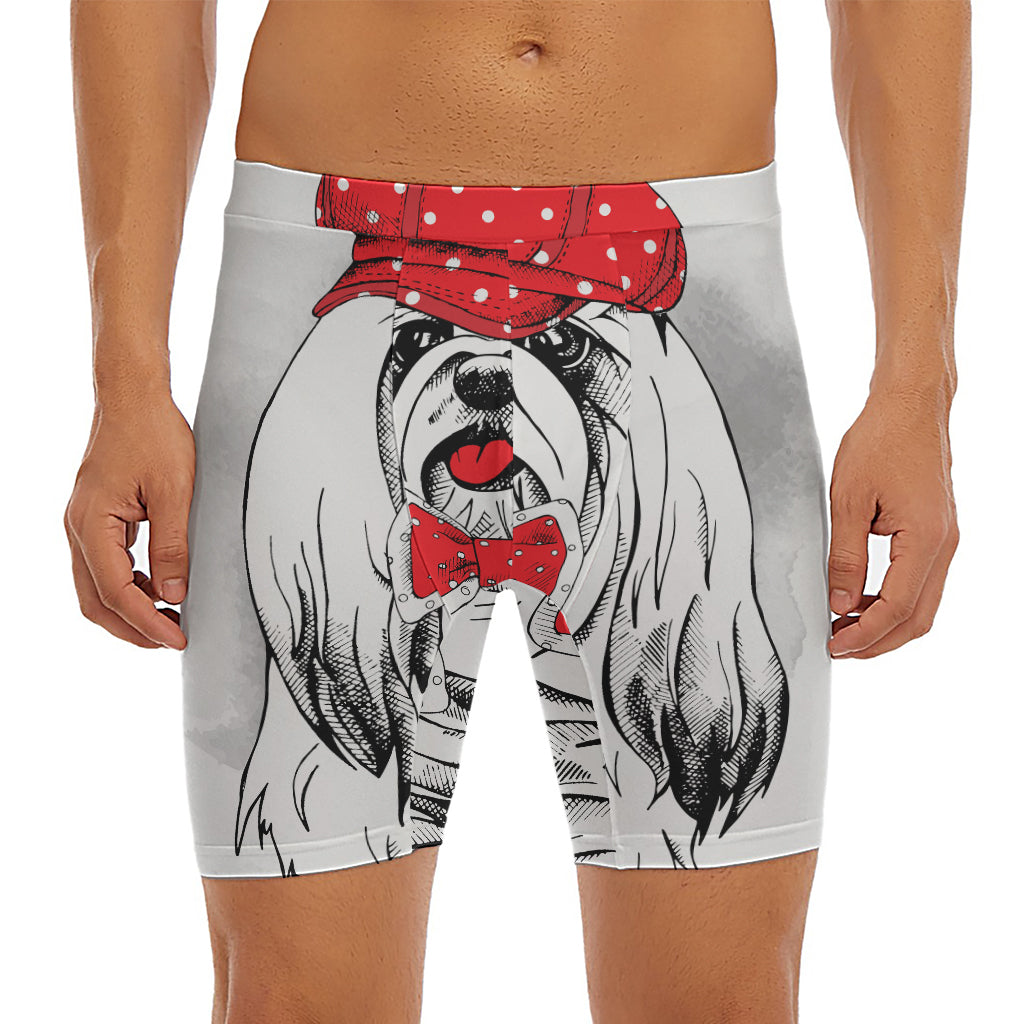 Red Cap Yorkshire Terrier Print Men's Long Boxer Briefs