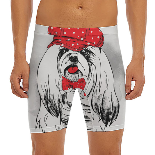 Red Cap Yorkshire Terrier Print Men's Long Boxer Briefs