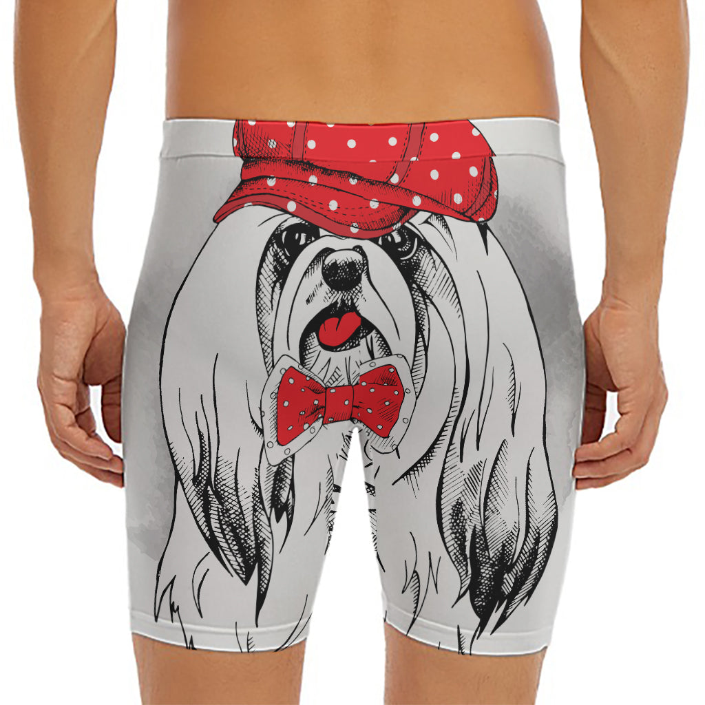 Red Cap Yorkshire Terrier Print Men's Long Boxer Briefs
