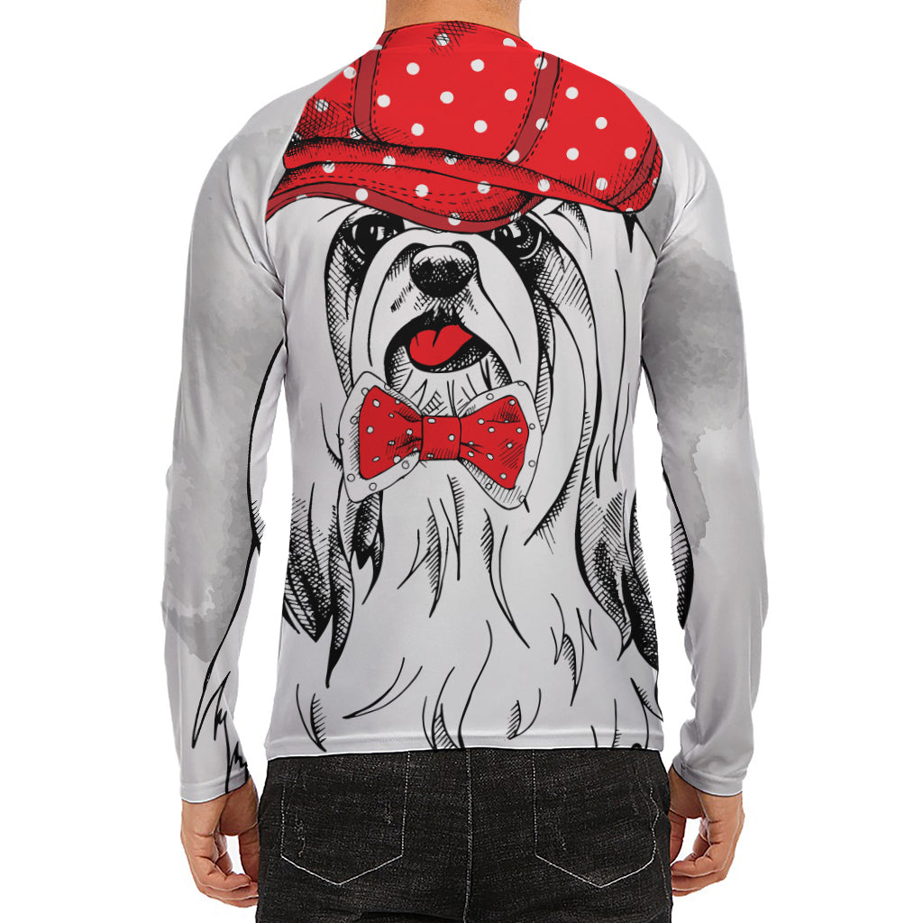 Red Cap Yorkshire Terrier Print Men's Long Sleeve Rash Guard