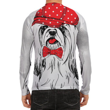 Red Cap Yorkshire Terrier Print Men's Long Sleeve Rash Guard