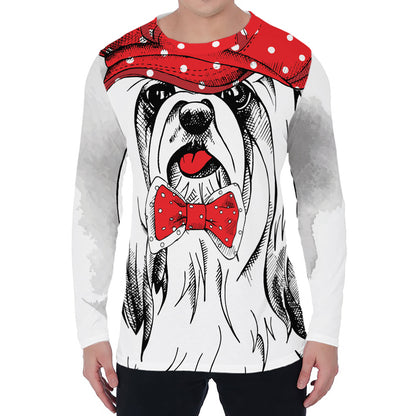Red Cap Yorkshire Terrier Print Men's Long Sleeve T-Shirt