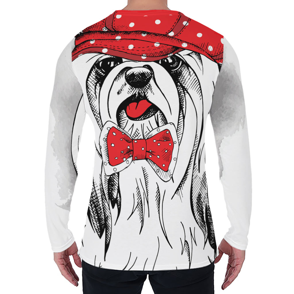 Red Cap Yorkshire Terrier Print Men's Long Sleeve T-Shirt