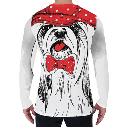 Red Cap Yorkshire Terrier Print Men's Long Sleeve T-Shirt