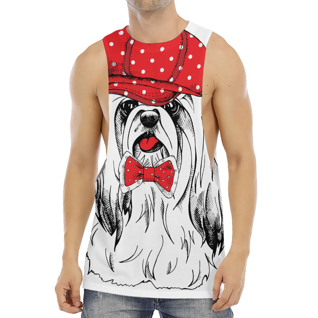 Red Cap Yorkshire Terrier Print Men's Muscle Tank Top