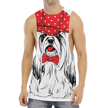 Red Cap Yorkshire Terrier Print Men's Muscle Tank Top