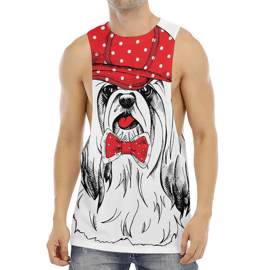 Red Cap Yorkshire Terrier Print Men's Muscle Tank Top