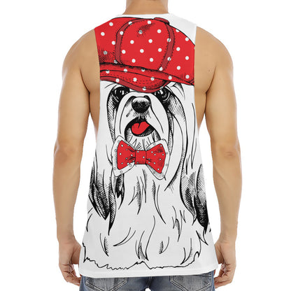 Red Cap Yorkshire Terrier Print Men's Muscle Tank Top